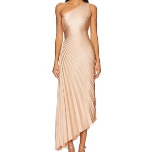 A.L.C. Blush One-Shoulder Pleated Cream Champagne Dress Midi 2 Small